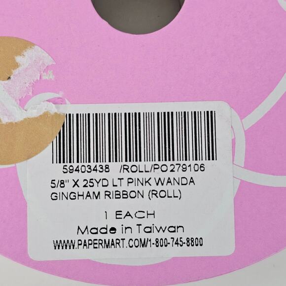 NIP pink and white gingham ribbon 5/8" x 25 yards - Picture 3 of 4